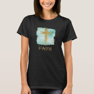 *~* Christelijke AQUA Cross + Gold Glitter FAITH T-shirt