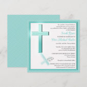 Christelijke Aqua Stripe Square huwelijksuitnodigi Kaart (Voorkant / Achterkant)