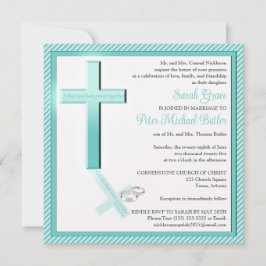 Christelijke Aqua Stripe Square huwelijksuitnodigi Kaart