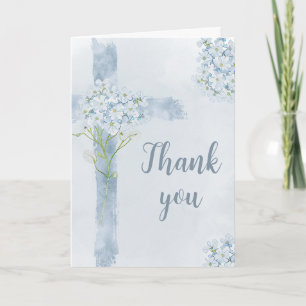 Christelijke aquarel bloemenkruis bedankkaart