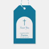 Christelijke Baptisme Christening Boy Blue Arch Cadeaulabel (Voorkant)