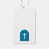 Christelijke Baptisme Christening Boy Blue Arch Cadeaulabel (Achterkant)
