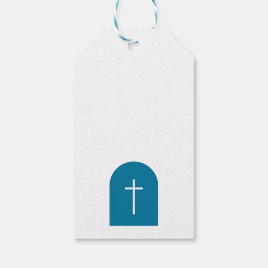 Christelijke Baptisme Christening Boy Blue Arch Cadeaulabel (Achterkant)