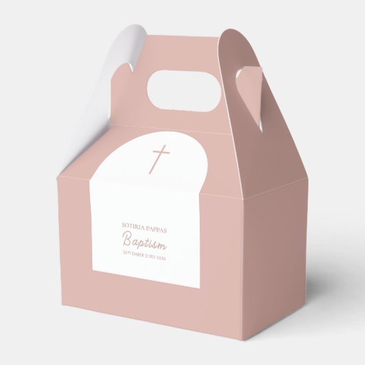 Christelijke baptisme Christening Girl Pink Arch Bedankdoosjes (Voorkant Zijde)
