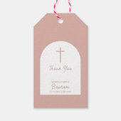 Christelijke baptisme Christening Girl Pink Arch Cadeaulabel (Voorkant)
