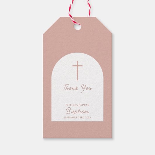 Christelijke baptisme Christening Girl Pink Arch Cadeaulabel (Voorkant)