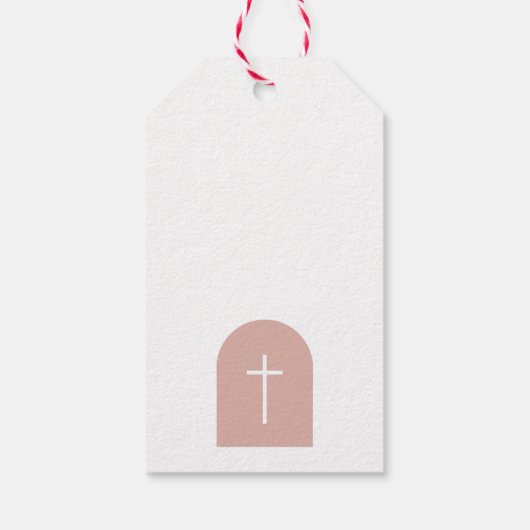 Christelijke baptisme Christening Girl Pink Arch Cadeaulabel (Achterkant)