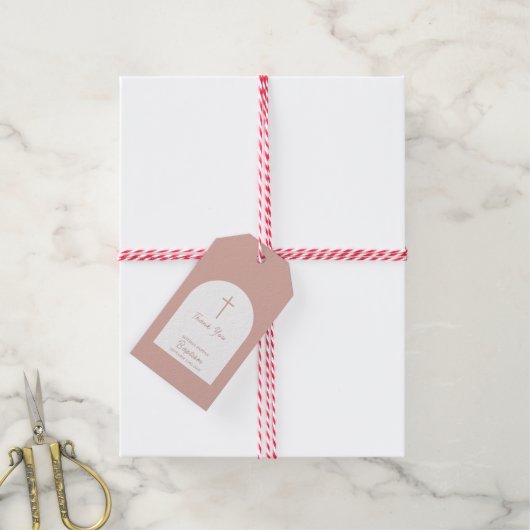 Christelijke baptisme Christening Girl Pink Arch Cadeaulabel (Met Touw)