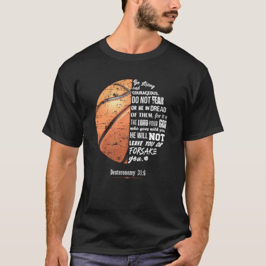 Christelijke Basketball Deuteronomie Bijbel Verse  T-shirt (Voorkant)