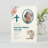 Christelijke begrafenis Cowgirl Boot & Rozen | 4 F Kaart (Staand voorkant)
