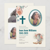 Christelijke begrafenis Cowgirl Boot & Rozen | 4 F Kaart (Voorkant / Achterkant)