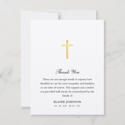 Christelijke begrafenis gouden kruis dank u bedankkaart (Voorkant)