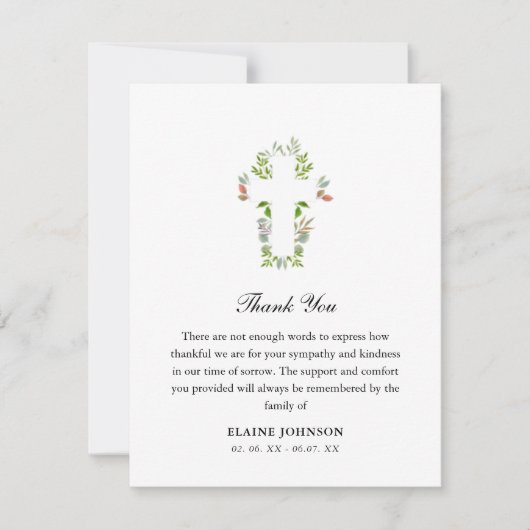 Christelijke begrafenis groen kruis dank u bedankkaart (Voorkant)