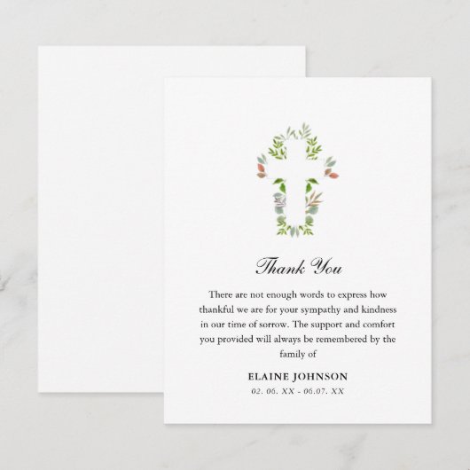 Christelijke begrafenis groen kruis dank u bedankkaart (Voorkant / Achterkant)
