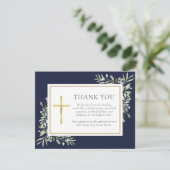 Christelijke begrafenis Navy Blue Greenery Bedankkaart (Staand voorkant)