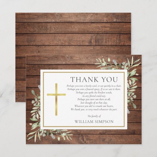 Christelijke begrafenis rustieke hout groen gedich bedankkaart (Voorkant / Achterkant)