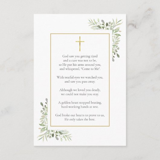 Christelijke begrafenismonument Greenery Prayer Ka RSVP Kaartje (Achterkant)
