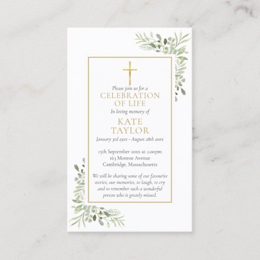 Christelijke begrafenismonument Greenery Prayer Ka Visitekaartje (Voorkant)