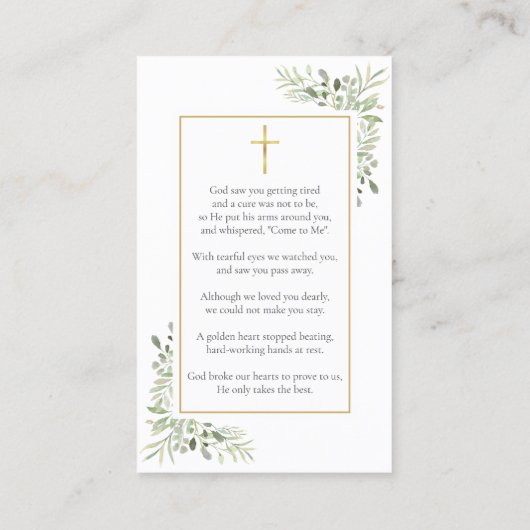 Christelijke begrafenismonument Greenery Prayer Ka Visitekaartje (Achterkant)