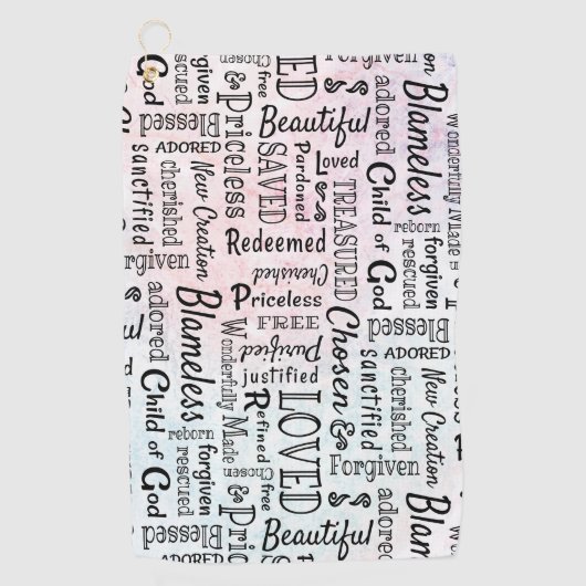 Christelijke bevestigende woorden golfhanddoek (Voorkant)