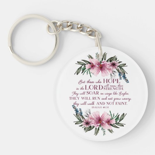 Christelijke Bijbel - Roze - Floral - Persoonlijk  Sleutelhanger (Voorkant)