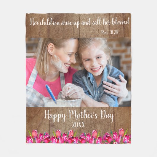 Christelijke Bijbel Verse Happy Moederdag Rustic Fleece Deken (Voorkant)