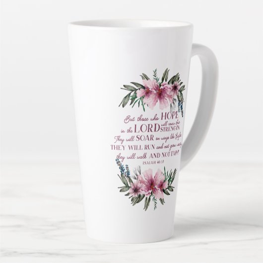 Christelijke Bijbel Verse Isaiah 40 Roze Floral Latte Mok (Rechterhoek)