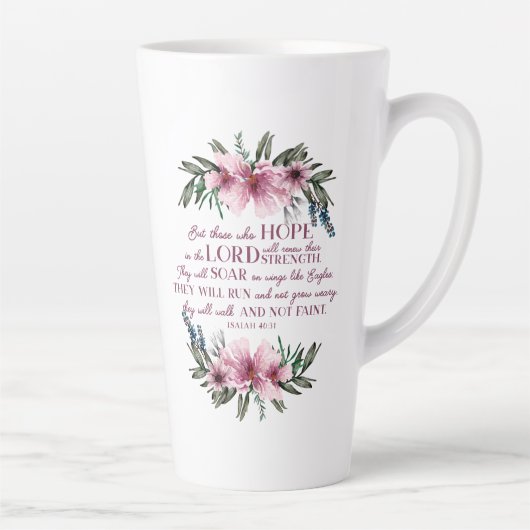 Christelijke Bijbel Verse Isaiah 40 Roze Floral Latte Mok (Rechts)