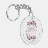 Christelijke Bijbel Verse Pink Floral Foto Bericht Sleutelhanger (Voorkant Links)