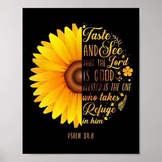 Christelijke Bijbel Verse Psalm 34:8 Zonnebloem Poster (Voorkant)