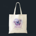 Christelijke bijbel, verse vlinder, voor vrouwen: tote bag<br><div class="desc">Het gebruiken van Christelijke Bijbelse verse scriptuur van Jeremiah 17:7, "Gezegend is die in de LORD vertrouwt, en de waarvan hoop de LORD is". Verspreid wat evangelige vreugde en motivatie met dit paars-blauwe vlinderthema voor vrouwen in hun geloof. Vermoedig anderen om hun vertrouwen in de machtige, liefdevolle en trouwe GOD...</div>