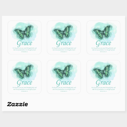 Christelijke bijbel vlinder voor vrouwen: Grace Vierkante Sticker (Vel)