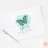 Christelijke bijbel vlinder voor vrouwen: Grace Vierkante Sticker (Envelop)
