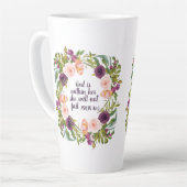 Christelijke bijbelgod is binnen haar latte mok (Linkerhoek)