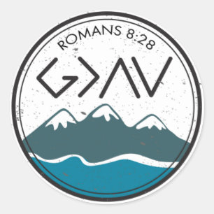 Christelijke bijbelRomeinen 8:28 God is groter Ronde Sticker