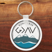 Christelijke bijbelRomeinen 8:28 God is groter Sleutelhanger (Voorkant)