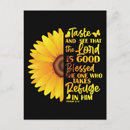 Christelijke bijbelsalm 34:8 zonnebloemventiel feestdagenkaart (Voorkant)
