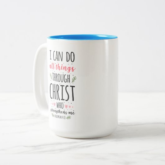 Christelijke Bijbelse Filippijnen 4:13 Tweekleurige Koffiemok (Voorkant links)