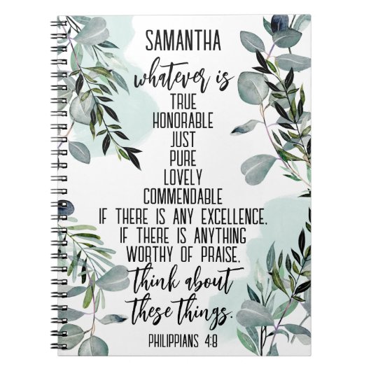 Christelijke Bijbelse Filippijnen 4 8 Eucalyptus Notitieboek (Voorkant)