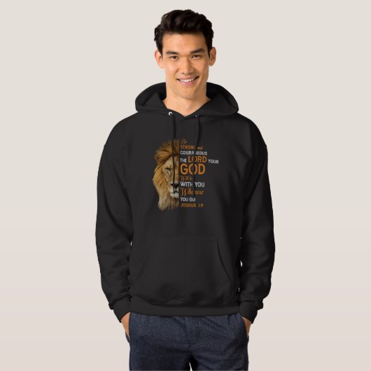 Christelijke Bijbelse Verse Joshua 1 9 Lion Faith Hoodie (Voorkant volledig)