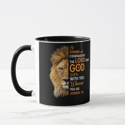 Christelijke Bijbelse Verse Joshua 1 9 Lion Faith Mok (Links)