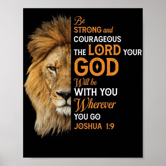 Christelijke Bijbelse Verse Joshua 1 9 Lion Faith Poster (Voorkant)