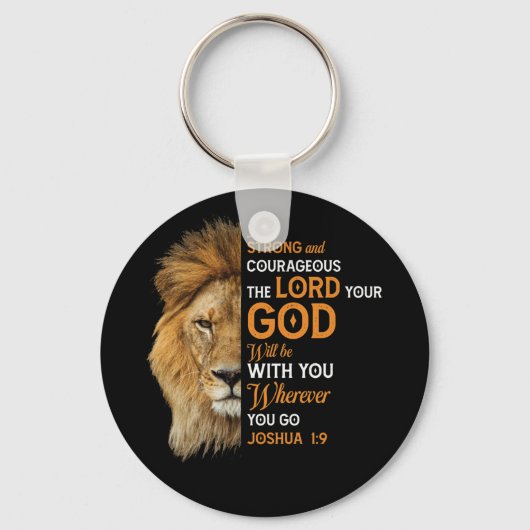 Christelijke Bijbelse Verse Joshua 1 9 Lion Faith Sleutelhanger (Voorkant)