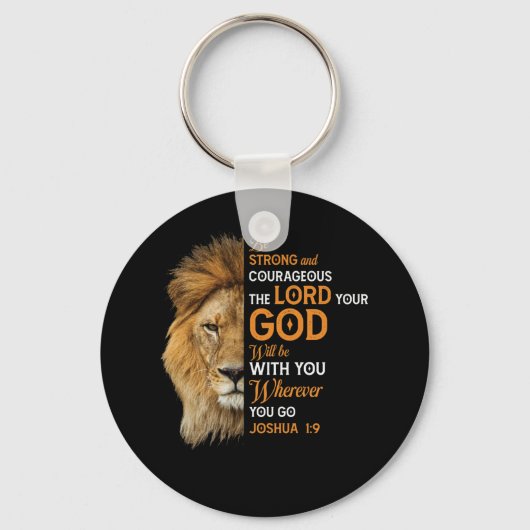 Christelijke Bijbelse Verse Joshua 1 9 Lion Faith Sleutelhanger (Voorkant)