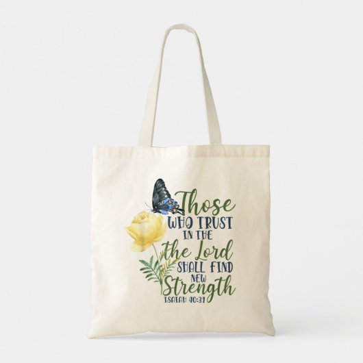 Christelijke Bijbelse vlindervlinderbloemflank Isa Tote Bag (Achterkant)