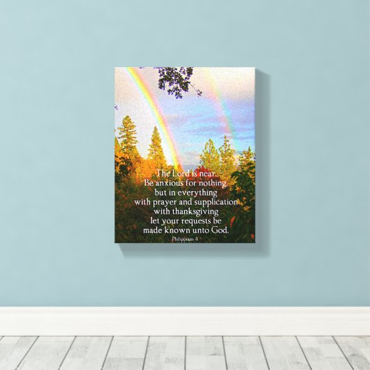 Christelijke bijbelsscriptie regenboog canvas afdruk (Insitu (Houten vloer))