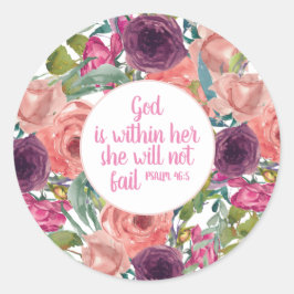 Christelijke Bijbeltekst Roze Paarse Bloemen Ronde Sticker