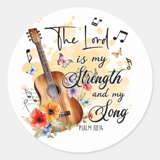 Christelijke bijbelvers Lord my Strength Song Guit Ronde Sticker (Voorkant)