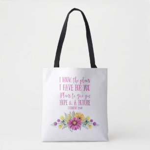 Christelijke Bijbelvers Waterverf Bloemen Tote Bag