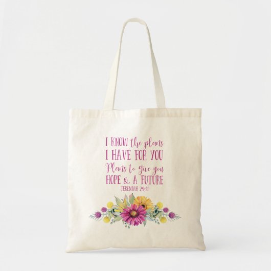 Christelijke Bijbelvers Waterverf Bloemen Tote Bag (Voorkant)